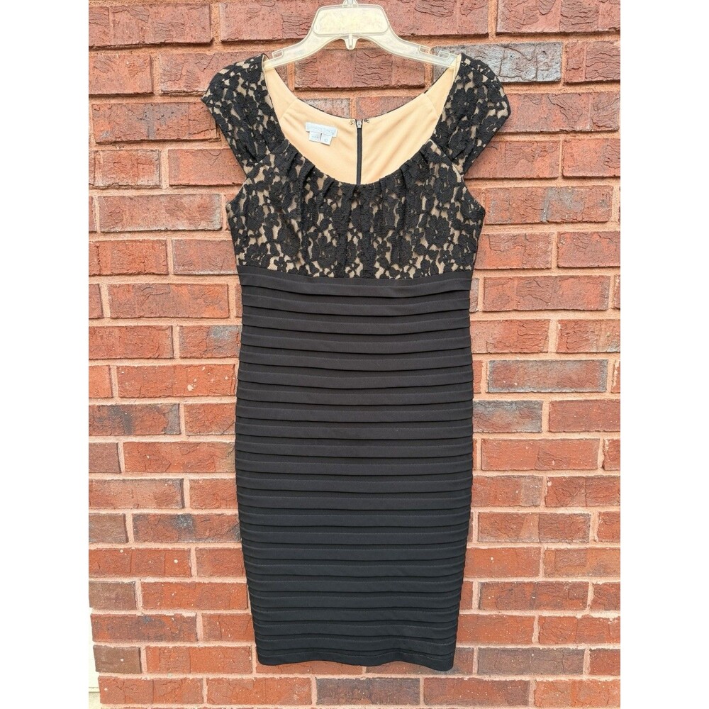 London Times Vintage Black Lace Spandex Sz 10 Dress Pencil